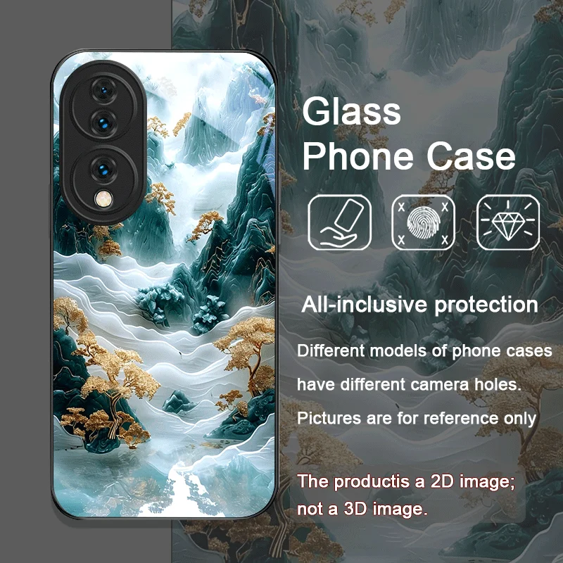 Art Mountain Landscape Painting Tempered Glass Phone Case for Huawei Honor 200 Lite 100 90 Pro 70 80 Magic 7 6 PRO X8 X9 Cover