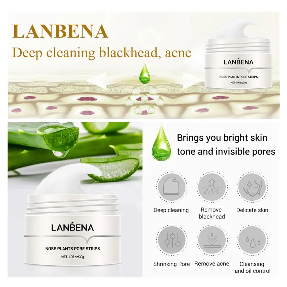 LANBENA Blackhead Remover Cream Paper Plant Pore Strips Nose Acne Cleansing Black Dots Peel Off Mud Mask Treatments Skin Care