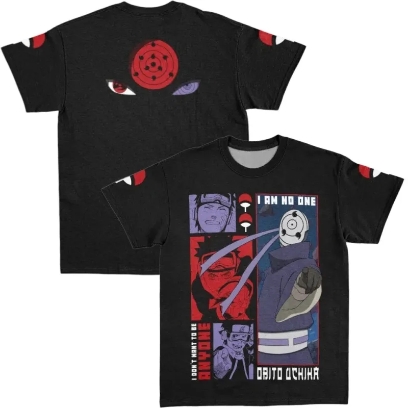 2026 New Naruto Uchiha Obito Theme Short-Sleeve T-Shirt with Rinnegan and Sharingan Clan Logo Print on The Cuffs Unisex T-Shirt