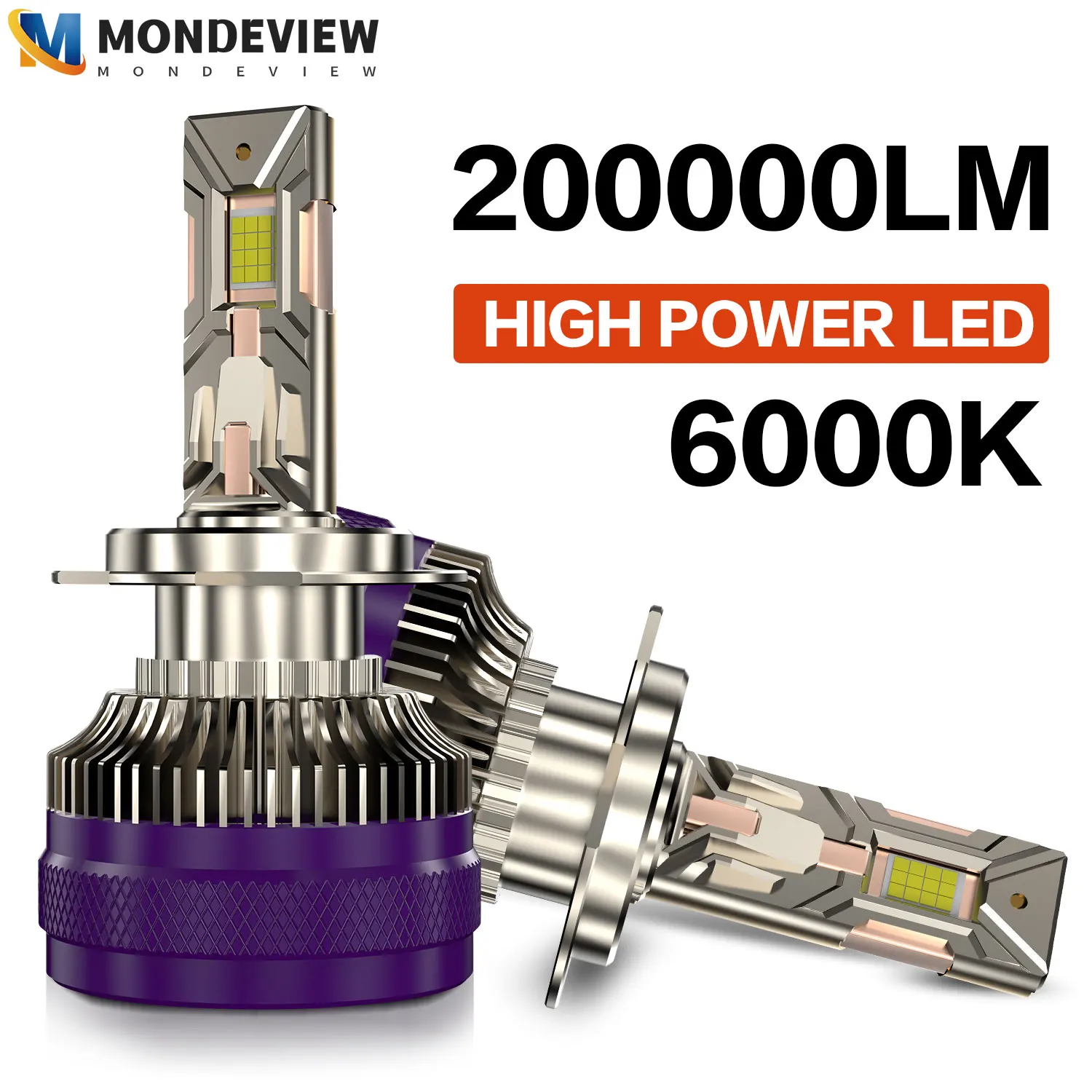 

MONDEVIEW 2pcs KJ04 H1 H4 H7 H11 9005 9006 four copper tube LED headlights 6000K 750000 LM 280W car daytime running lights