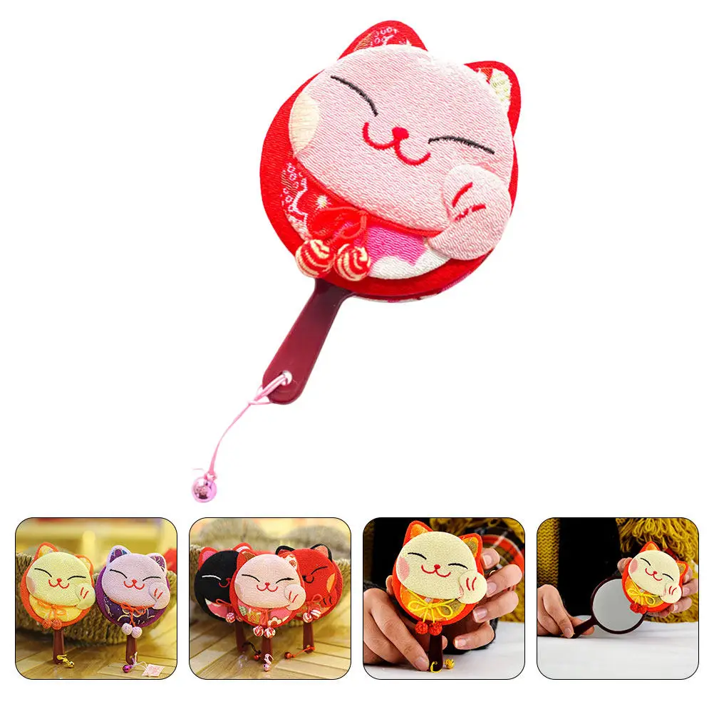 1Pcs Fortune Cat Pattern Portable Handheld Mirror Compact Travel Makeup Mirror Vanity for Women Makeup Tool