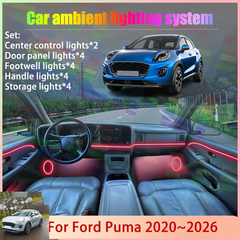 

Для Ford Puma 2020 ~ 2026 2021 2022 2023 2024 2025 2/18 в 1 автомобильная атмосферная лампа RGB абажур ансамбль стример атмосферный комплект