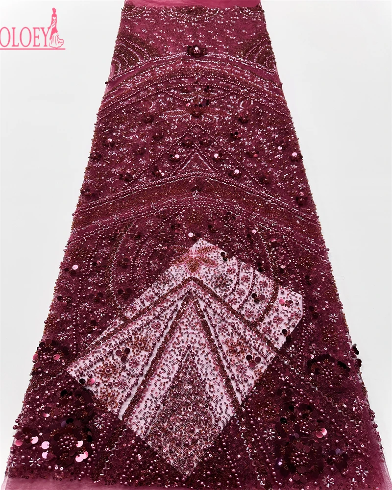 

OLOEY African Luxury Sequins Lace Fabric 2025 Latest Beaded Embroidery French Tulle Mesh Lace Fabric Material For Wedding Sewing