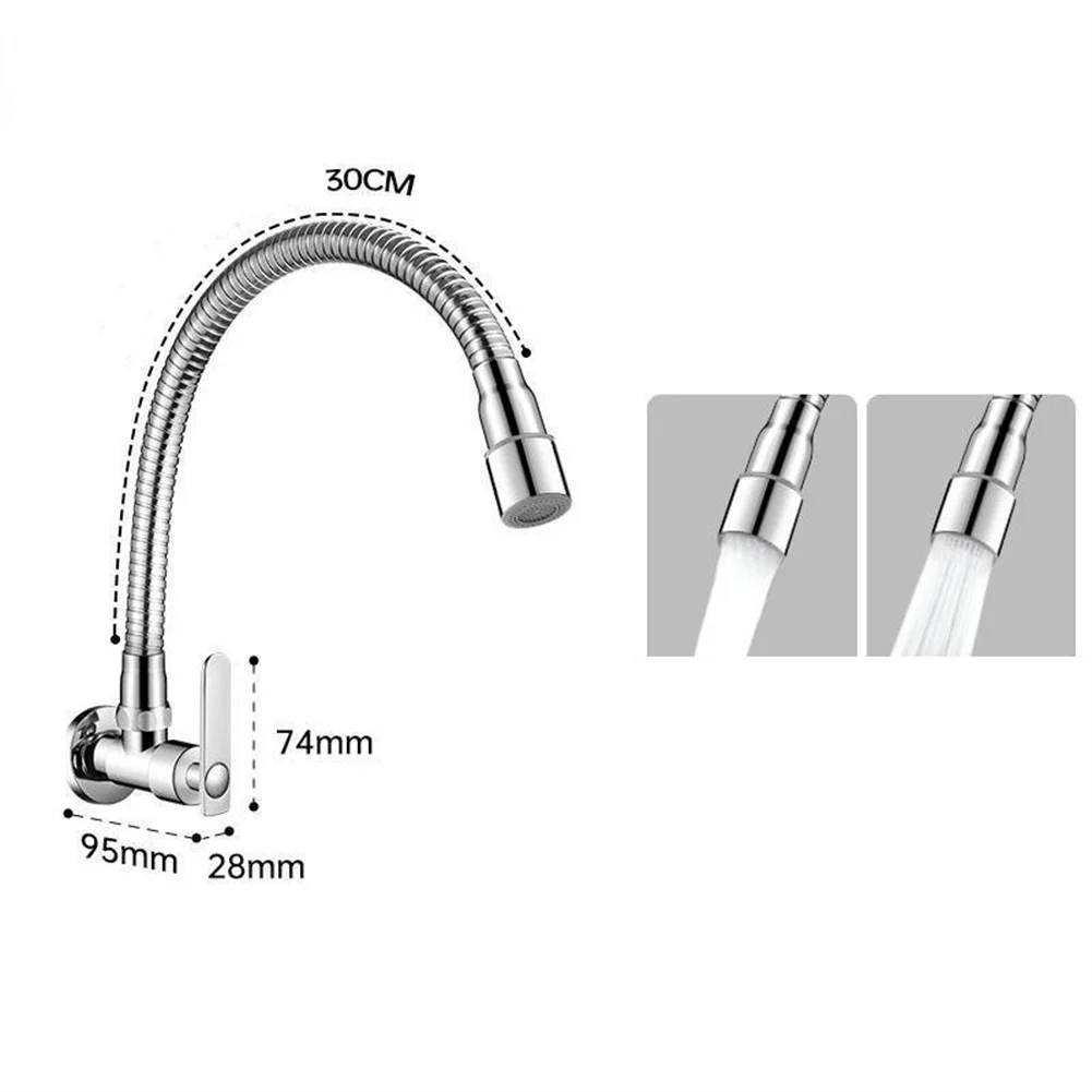Kitchen Wall Faucet Cold Water Tap with Swivel Spout for Balcony or Countertop Use and Anti For splash Feature
