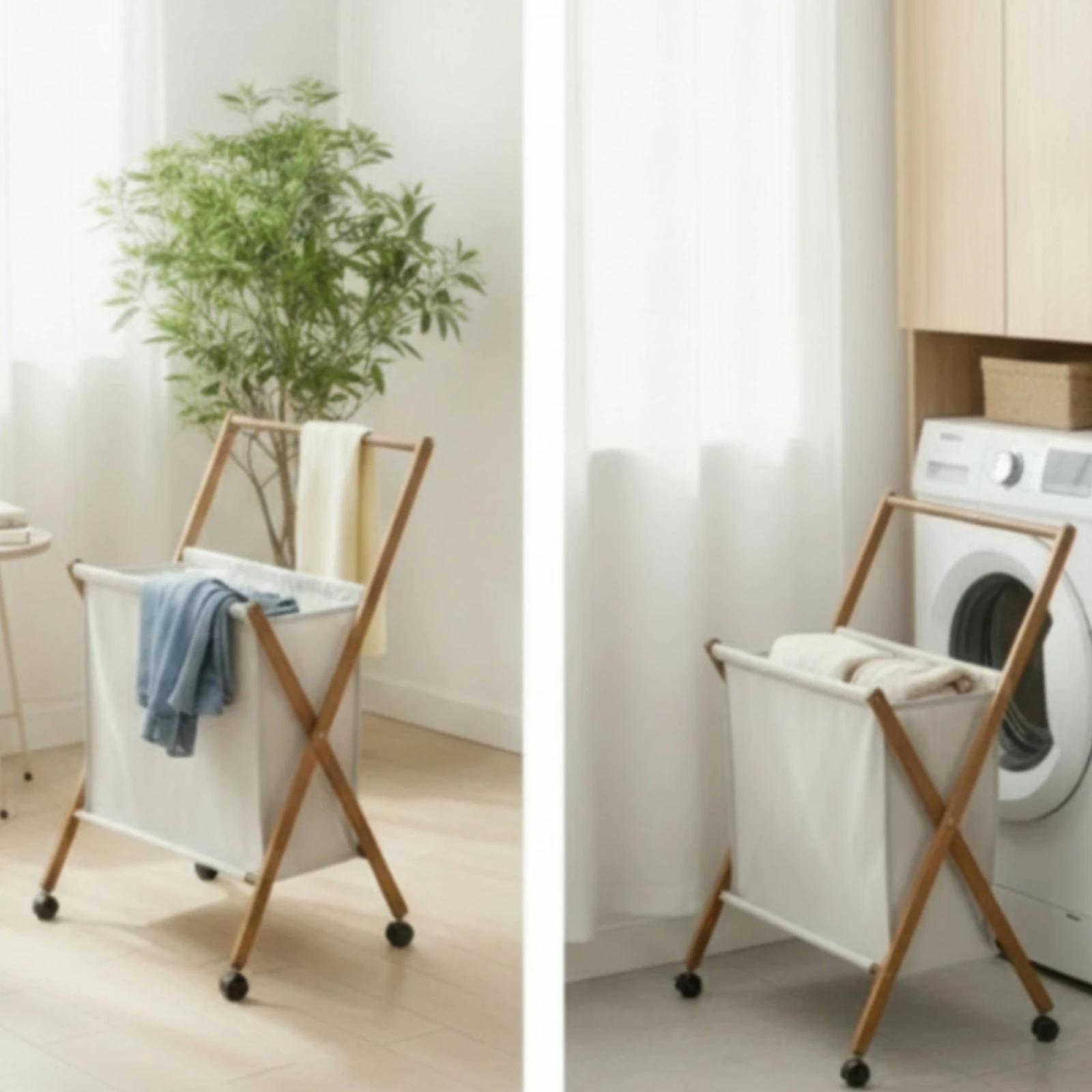 Laundry Hamper with Hanging Rail Foldable Laundry Hamper with Wheels Space-Saving Movable for Bathroom, Bedroom