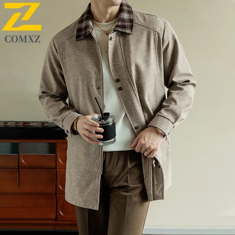 

COMXZ 2025 Men's Stand Collar Jacket Fashion Trendy Multi Pocket Decor Youth Spring Autumn Casual Lightweight Coat windbreaker