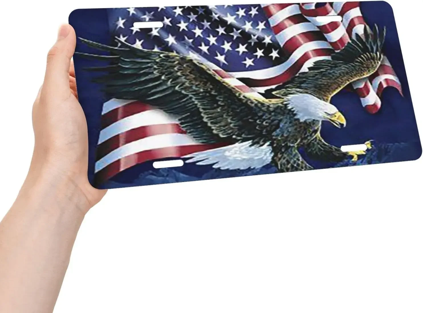 Flying American USA Flag Eagle License Plate Cover Cool Aluminum Metal Novelty Car Plate Frame for US Women Men 12 X 6 Inch