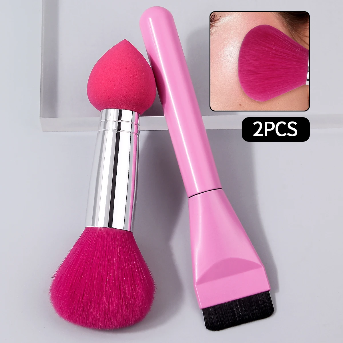 2pcs double-head loose powdered sponge egg facial multifunctional blush brush portable one-line markless foundation brush