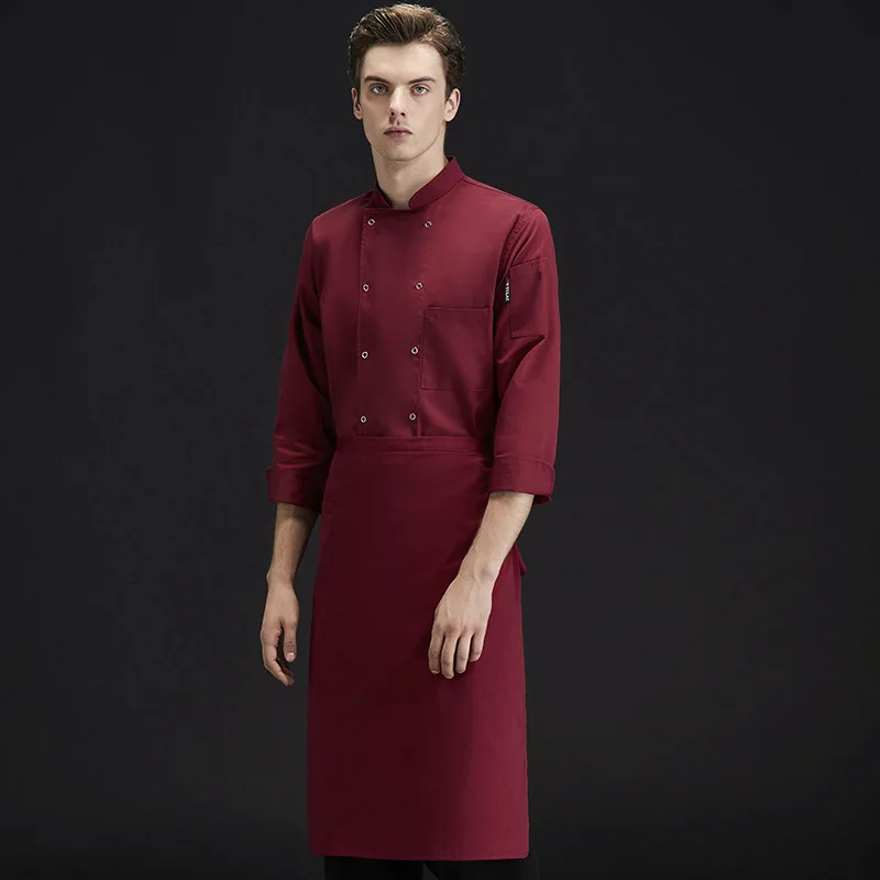 C433 Adult Chef Jacket Male Waiter Coat Plus Size Long Sleeve Back Chef Cake Maker Overalls Bakery Pastry Clothes Chef Uniform