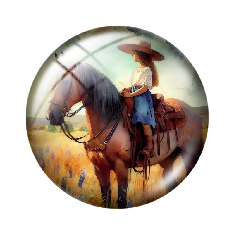 Girl With Horse 10pcs 12mm/16mm/18mm/30mm Round Photo Glass Cabochon 25mm Demo Flat Back Making findings