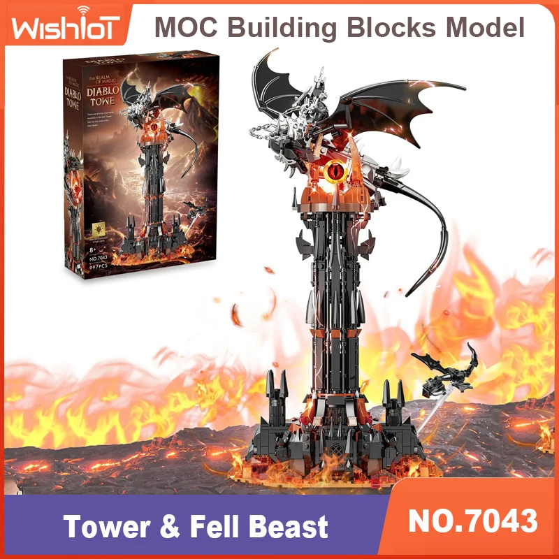 

7043 MOC Dark Tower & Fell Beast, 997 шт., набор строительных блоков для взрослых, коллекционный замок Lord, архитектура, STEM, подарочная игрушка для детей и мальчиков