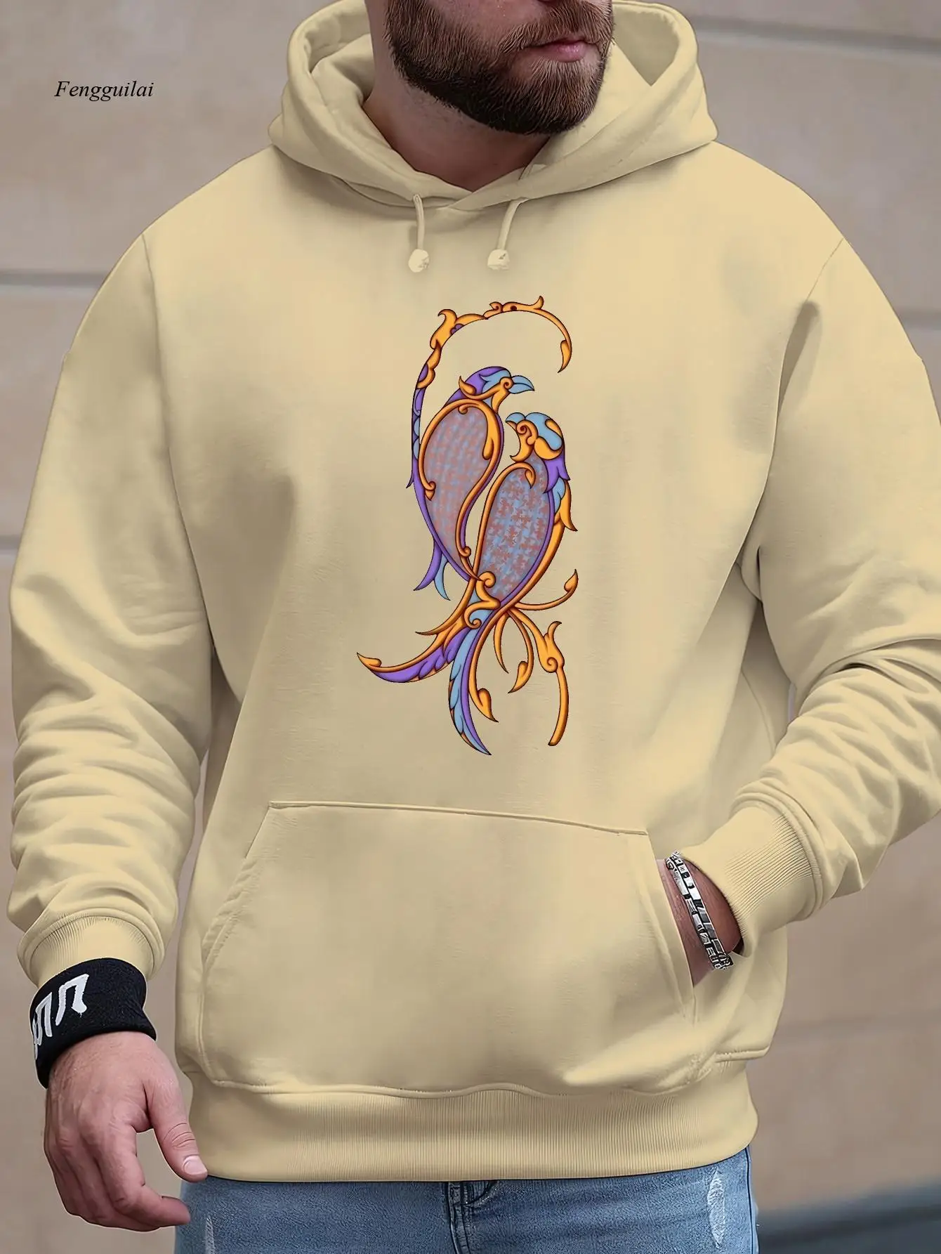 Felpa con cappuccio grafica: elegante felpa in velluto autunnale e invernale con un design vibrante del drago