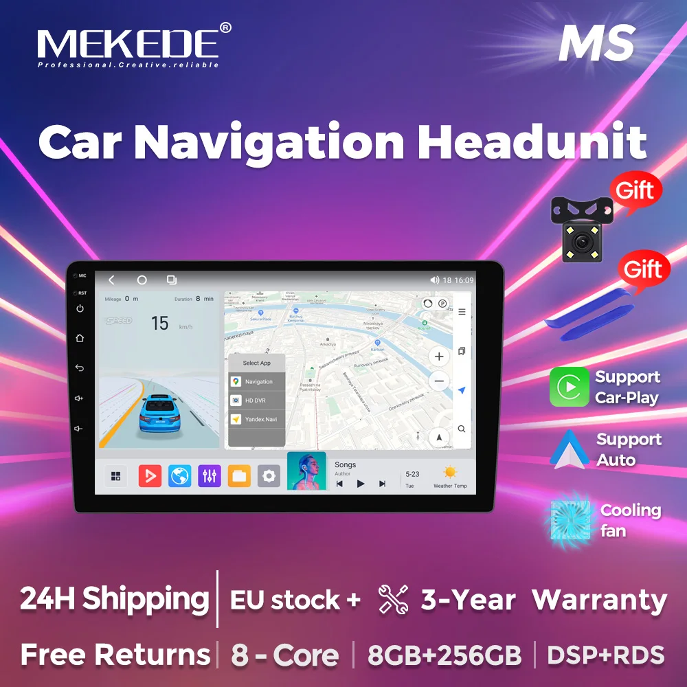 Autoradio universel MEKEDE Android UIS7862S DSP RDS avec Carplay sans fil AUTO, 8 cœurs, 8 Go + 256 Go, navigation GPS, lecteur multimédia vidéo