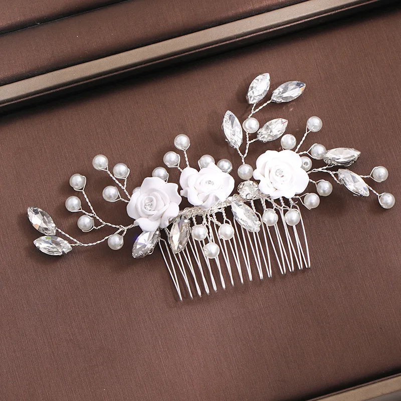 Crystal Pearl Flower Hair Comb Clip Hairpin For Women Rhinestone Bridal Wedding Hair Accessories Jewelry Comb Clip Pin Headband