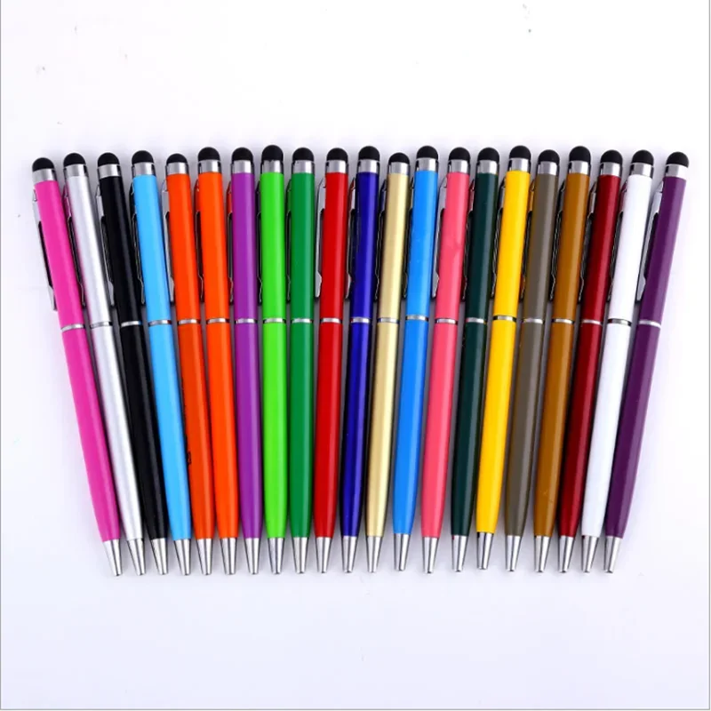 

50Pcs/Lot Multiple Colors Black Ink Roller Metal Ballpoint Pen 0.7Mm 2in1 Stylus Universal Gift Free Custom Logo