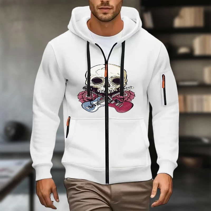 سترة بغطاء للرأس بجيب بسيط وأكمام طويلة، سترة بغطاء للرأس مطبوعة على الموضة للرجال، سترة كاجوال للخريف والشتاء