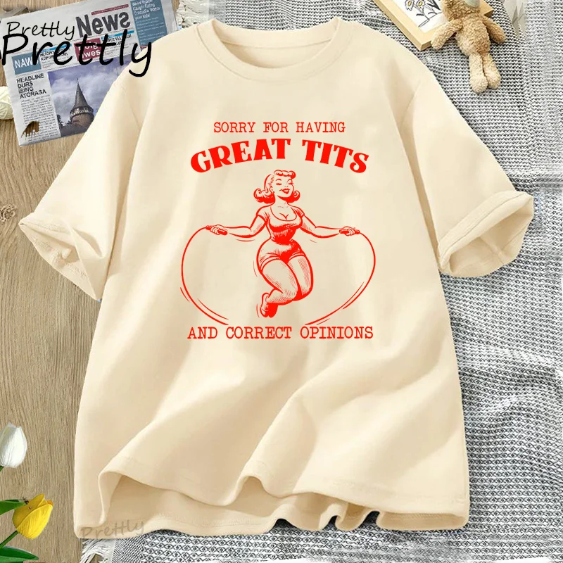 Sorry for Having Great Tits T Shirt Funny Feminism Sarcastic T-shirts Vintage Feminist Tshirt Graphic Print Tshirt Clothing