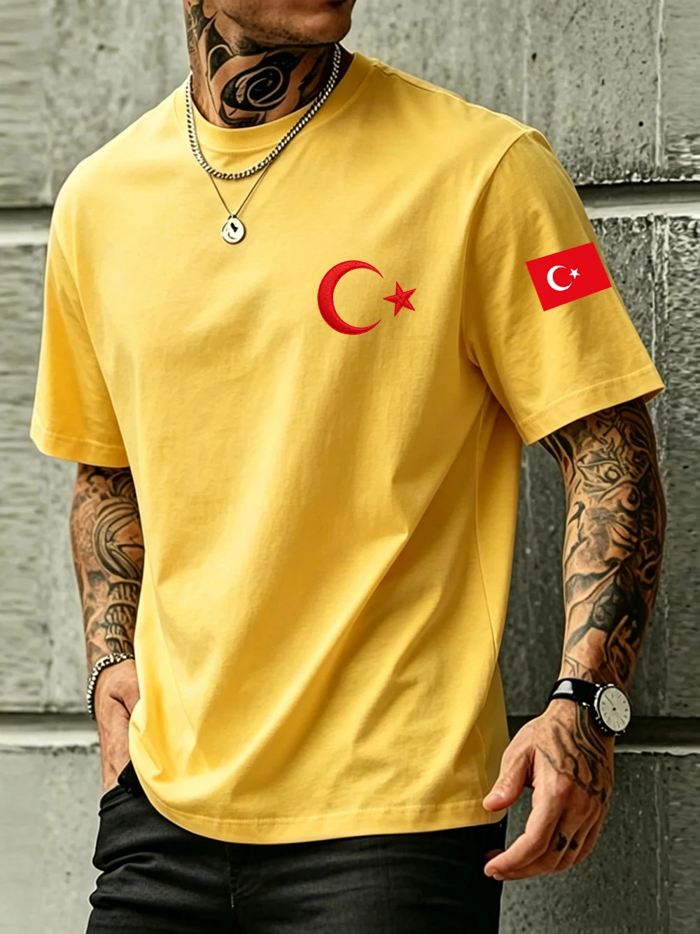 Türkei Wappen Drucke Herren T-Shirt Baumwolle Sommer Übergroße O-Ausschnitt Tops Kurzarm Bequemes Weiches T-Shirt Freizeitkleidung