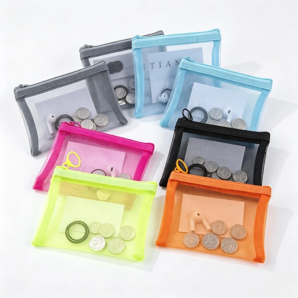 5Pcs B8 Clear Nylon Mesh Bag for Lipsticks Earphone Cable Organizer Case ID Credit Cards Storage Pouch Zipper Portable Packing