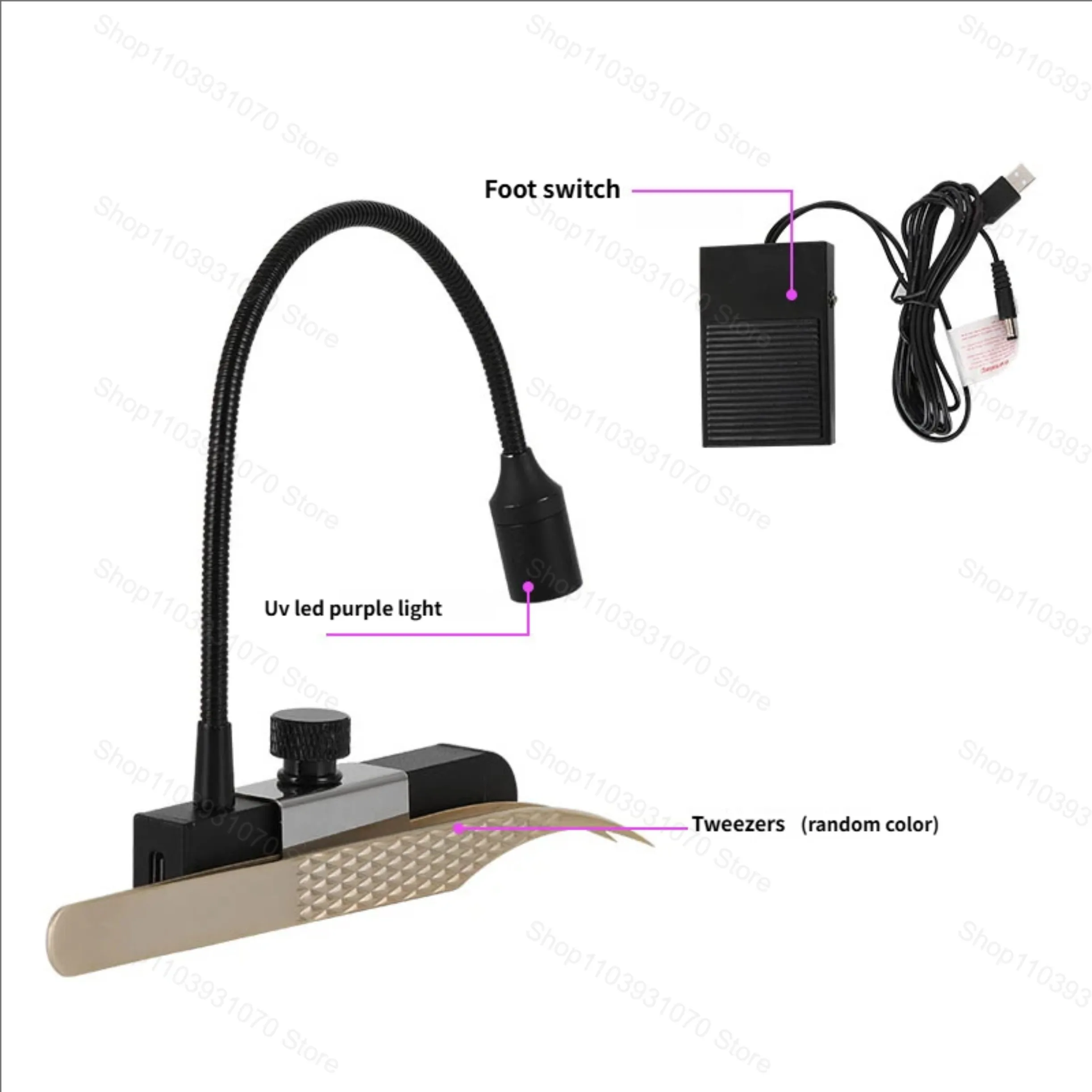 Pince à épiler portative lampe à LED pince à cils à durcissement rapide colle UV pour ongles Gel colle à cils avec pédale adaptée