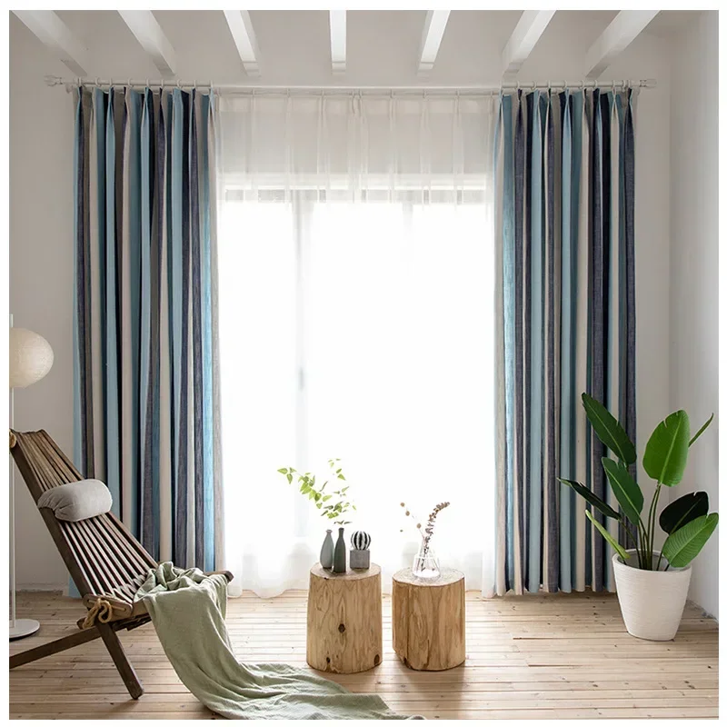 New modern minimalist yarn-dyed high-grade linen curtain solid color striped plaid linen Curtains for Living Room bedroom