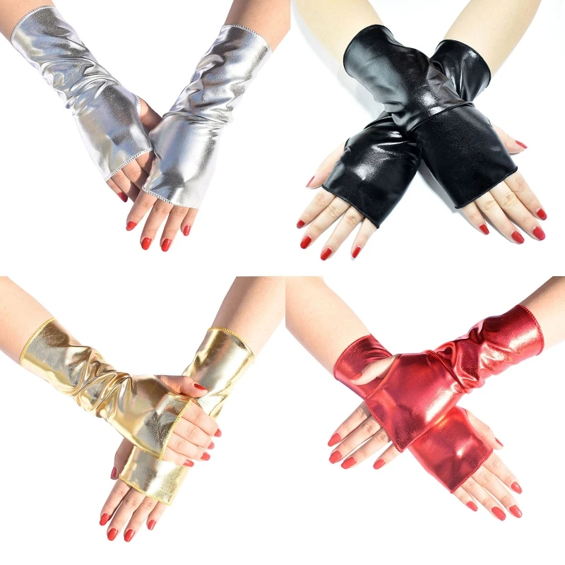 Fashion Hip Hop Fingerless Gloves Gloss Leather Gloves Punk Short Gloves Dress Up Gloves for Masquerades Party