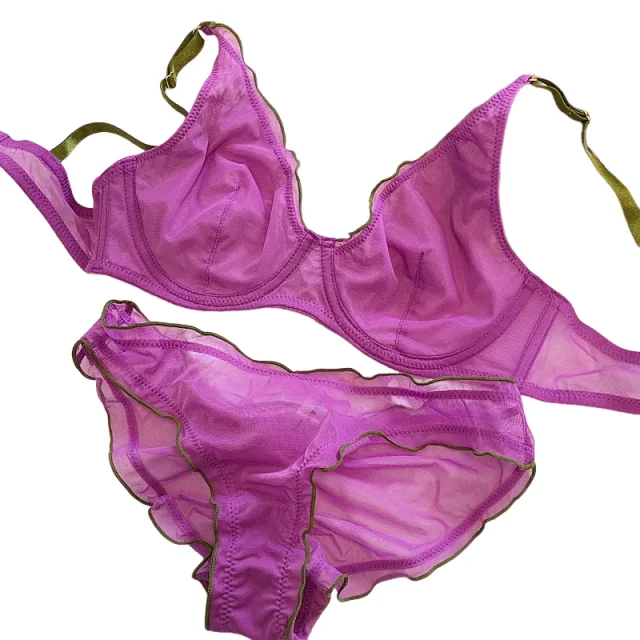 Minimizer Bra Plus Size Underwire French Style Triangle Cup Push Up Sexy Mesh Lingerie Set Support 32-40 KUCLUTSexy Bra Set BC