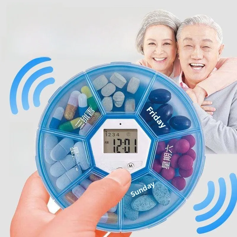 

Умный электронный органайзер для лекарств: портативный, с разделением на недельные дозы, герметичными отсеками, таймером, будильником и голосовым напоминанием, для домашнего хранения