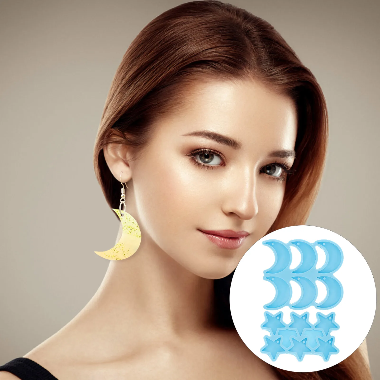 

2Pcs Star Moon Earrings Resin Jewelry DIY Charms Silicone Molds Pendant Epoxy Crystal Glue Mold Washable Reusable