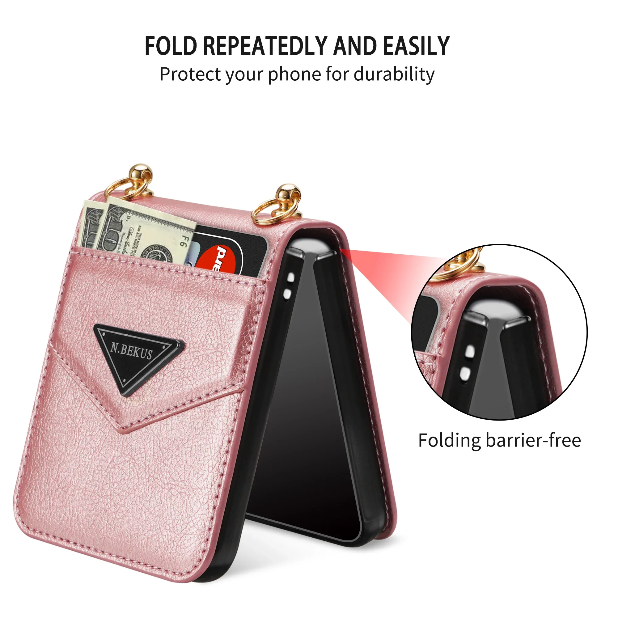 Crossbody Leather Case for Samsung Galaxy Z Flip 6 5 4 5G Flip4 Flip3 Geometric Credit Cards Slot Shockproof Back Cover Lanyard
