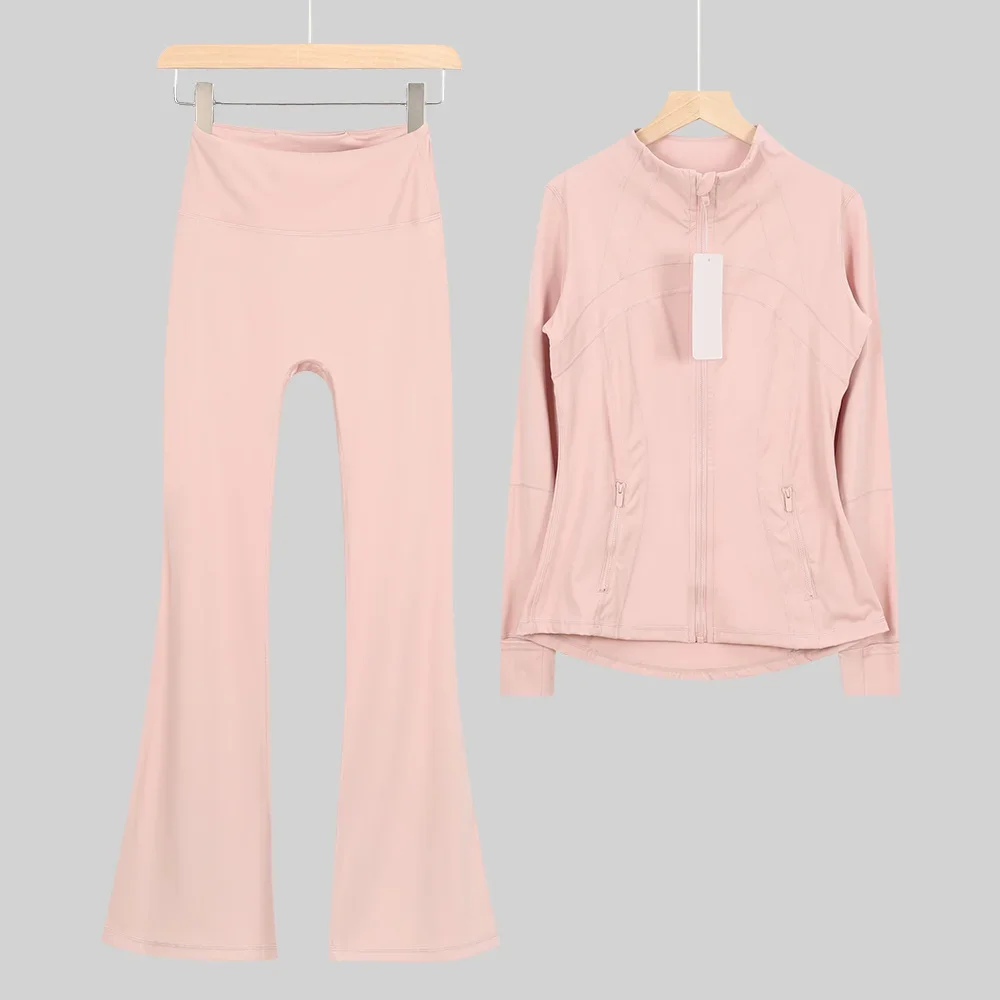 

2026 Комплект для тренировок, женские комплекты для йоги, куртки, шорты, леггинсы, расклешенные брюки, комплекты с высокой талией, спортивное пальто на молнии, эластичная спортивная одежда