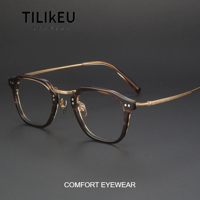

Japanese Handmade Vintage Acetate Frame Ultra-Light Pure Titanium Eyeglasses for Men Small Face Comfort Luxury Fashion Eyewear