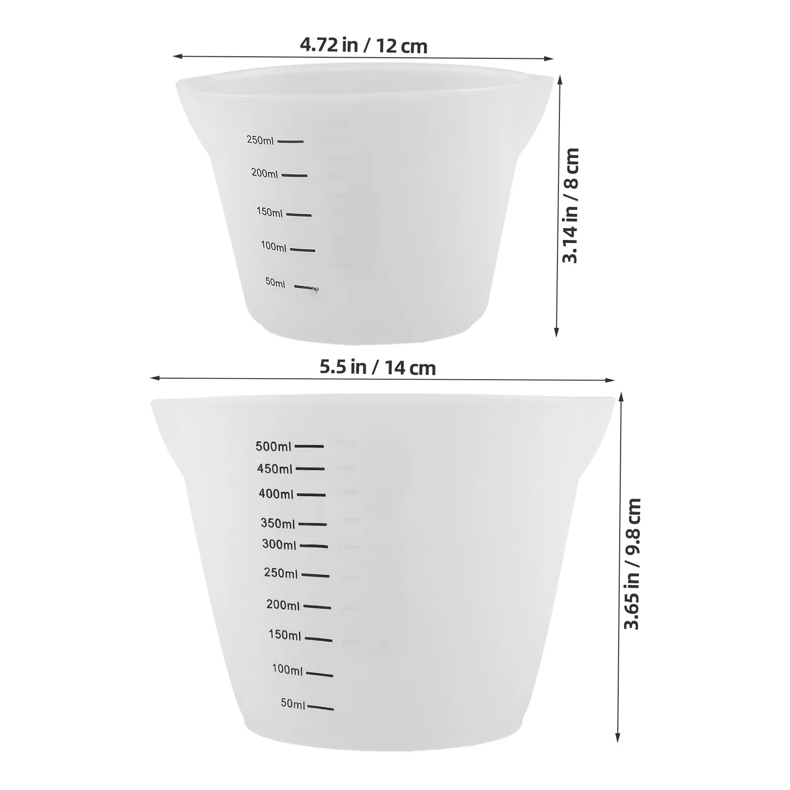 2Pcs Silicone Measuring Cups Graduated Kitchen Liquid Measuring Cup for Milk Soy Milk Baking Cooking Resin Mixing