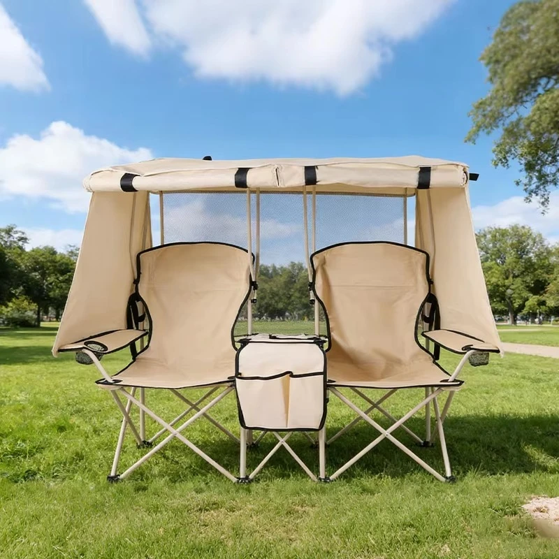 Outdoor folding camping chair with canopy 360 ° fishing beach chair