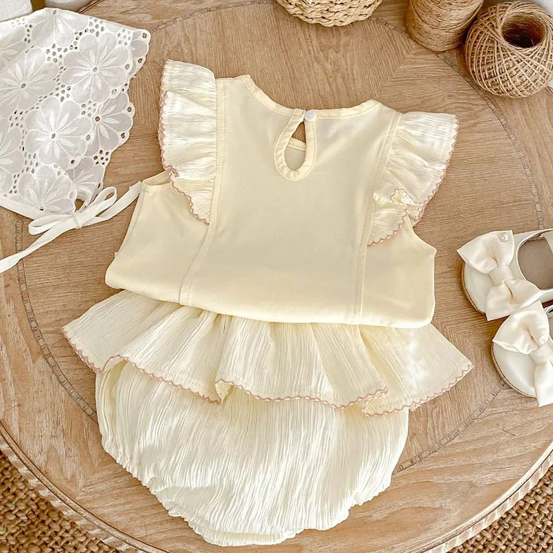 2025 New Summer 0-3Yrs Infant Baby Girls Clothing Set Sleeveless Cotton Vest+PP Shorts Toddler Baby Girl Clothes Suit