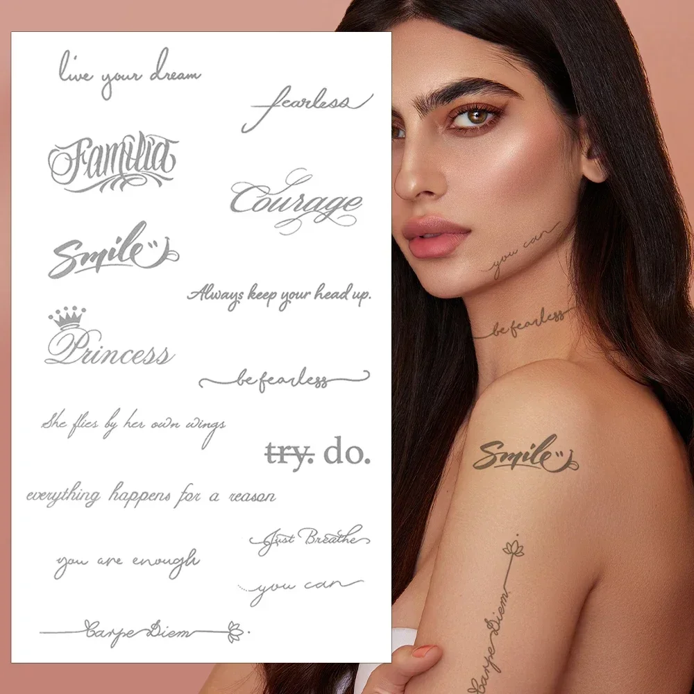 30 Inspirational Tattoo Stickers Temporary Waterproof Body Art English Alphabet Fake Tattoo for Woman Semi Permanent Flash Tatto