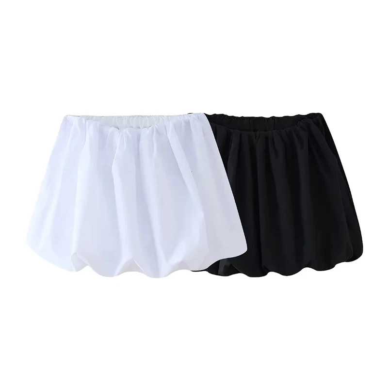 

Casual Minimalism Mini Skirt Women Summer Middle Waist A-Line Lady Short Skirts Black White A-Line Lady Balloon Skirts