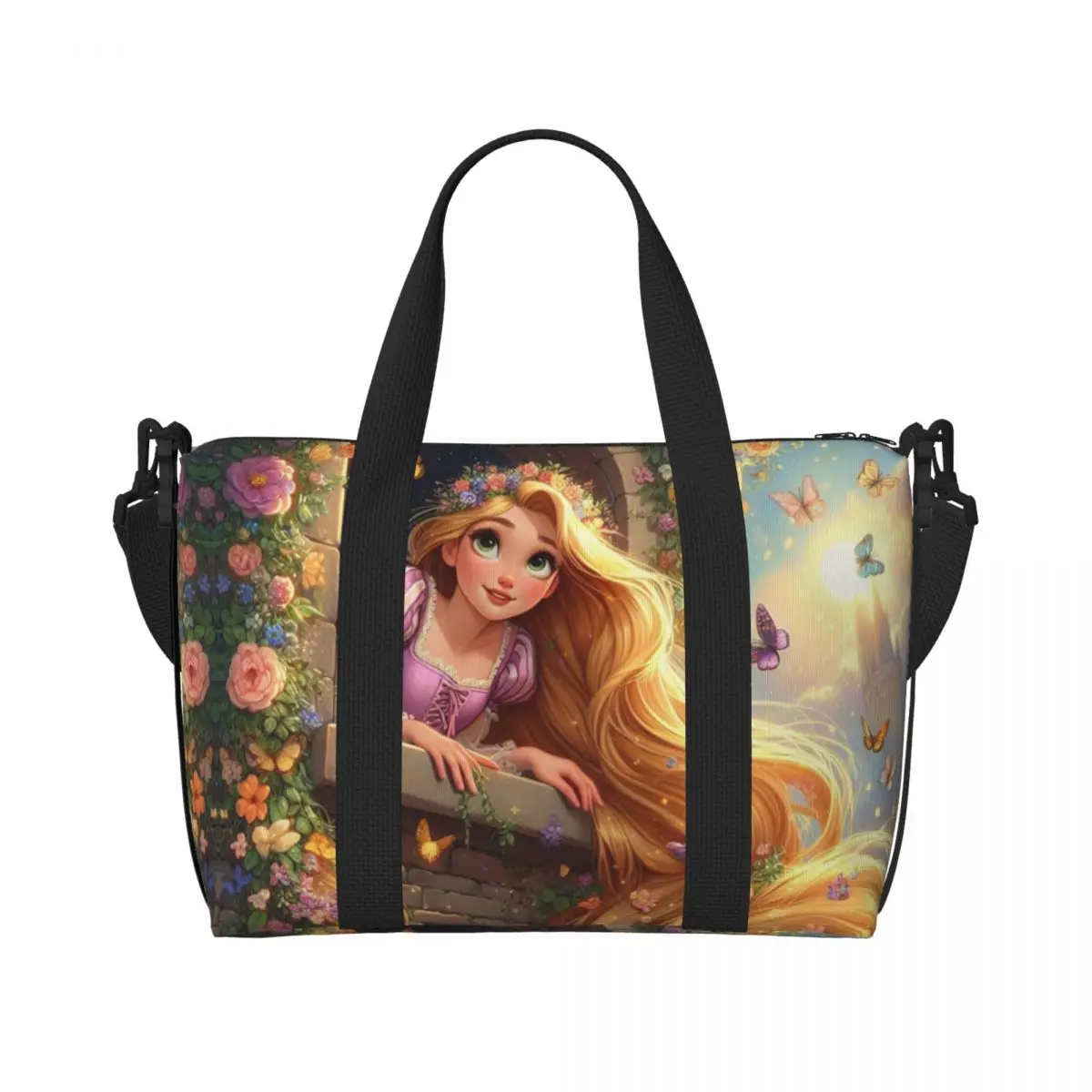 Custom Tangled Rapunzel Wallpaper Tote Bag for Women Large Capacity Gym Beach Travel Bags