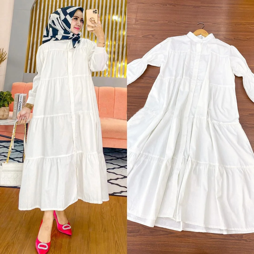 M889# Muslim Long sleeved Cotton Dress Arab Women's Robe Southeast Coming Indonesian Skirt