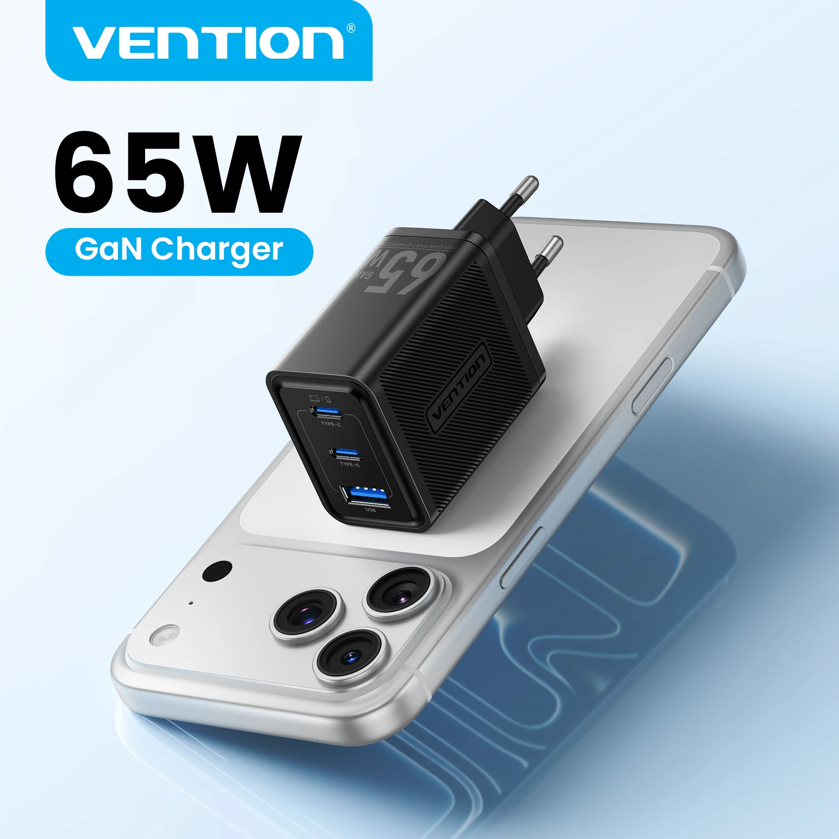 Vention 65W GaN Fast Charger Type C USB Charger Support PD3.0 & QC4.0 Quick Charge For iPhone 17 16 15  Xiaomi Phones & Laptops