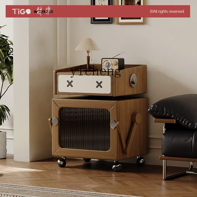 

Zz retro all-solid wood bedside table, antique style removable sofa side cabinets