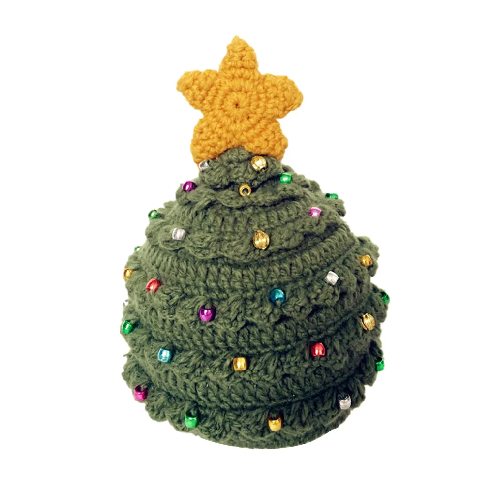 

Christmas Knitted Hat Adorable Christmas Tree Shaped with Star Crochet Hat for Women Men Adults (Green)