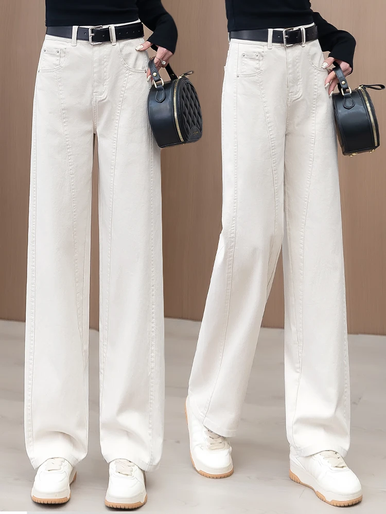 

Женские джинсы с высокой талией, широкими штанинами и прямым кроем, весна-осень 2026, новая модель, повседневные, бежевые