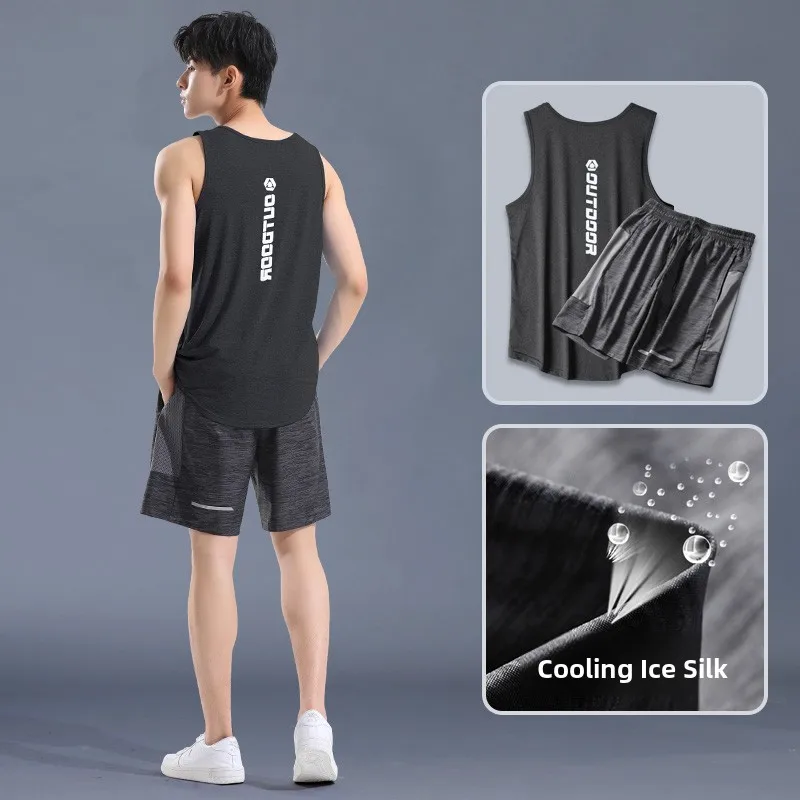 

Летний спортивный костюм из ледяного шелка для мужчин: быстросохнущие тонкие шорты и майка для баскетбола, бега и фитнеса