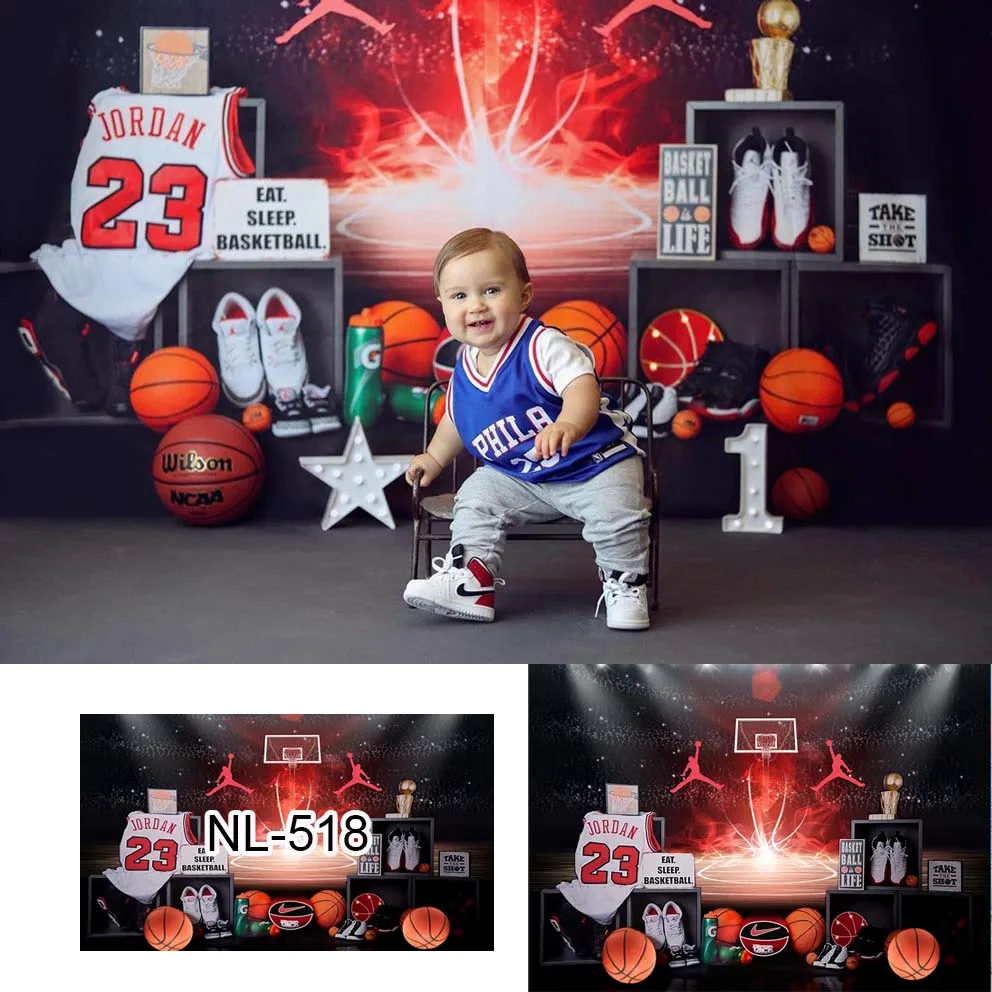 Basketball Fans Sports Field Stadium Photography Backgrounds Sport Shirt Shoes Baby 1st Cake Smash Birthday Backdrop for Studio