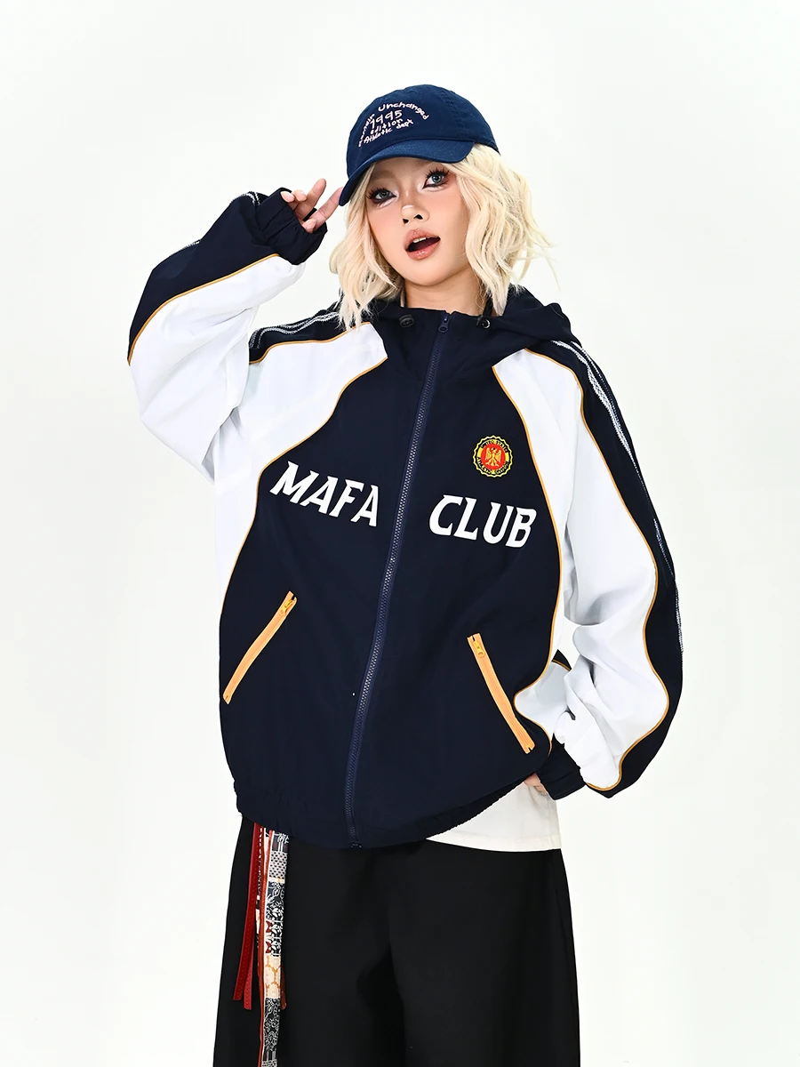 

Весна 2026: Женская свободная флисовая куртка с капюшоном, в полоску, с цветовыми блоками, для пар, повседневная, в американском стиле, рабочая одежда