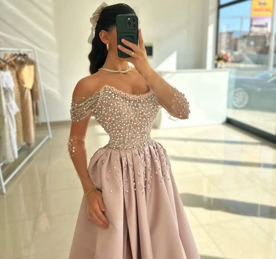 Elegant Gorgeous Pink Evening Dresses Tiered Floor-Length Party Gowns Sleevesless Beads Formal Occasion Prom Dresses