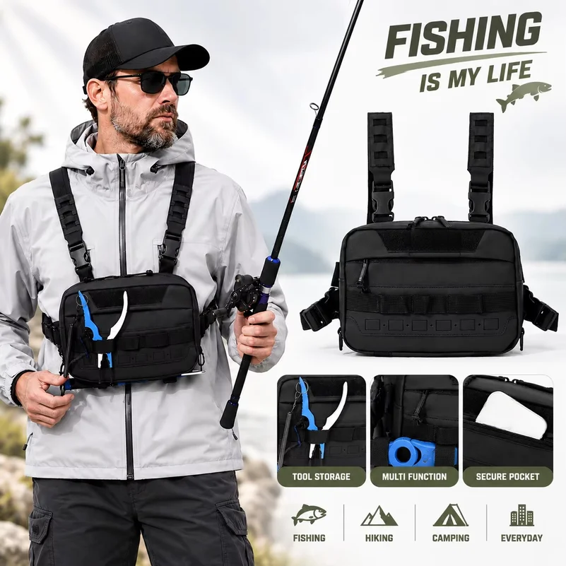 Fishing Chest Pack Waist Bag Fishing Lure Bag Tackle Pouch MOLLE Tactical Bag for Hiking Camping Hunting fishing supplies