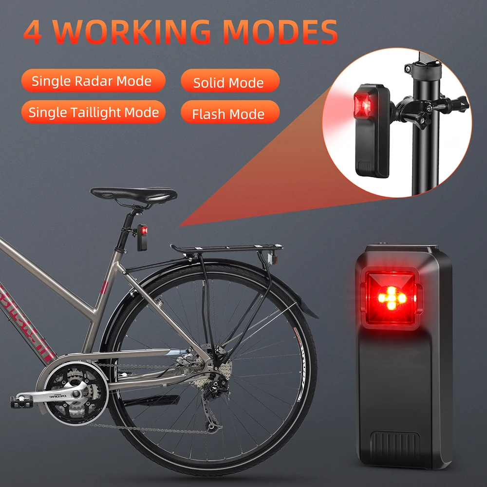 W100  Bicycle Radar Taillight Bike Rearview Sensor Compatibility with Cycling Cyclocomputer IPX6 Waterproof Brake Sensing Lamp