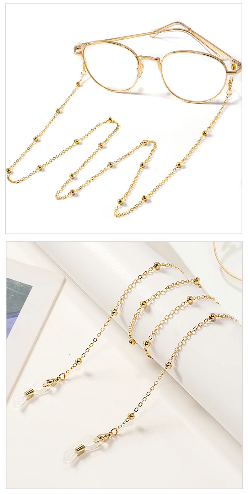 Metall-Gold-Rundperlen-Brillenkette; Multifunktionale modische Kragenkette; Gürtel-Accessoire. – Detail 4